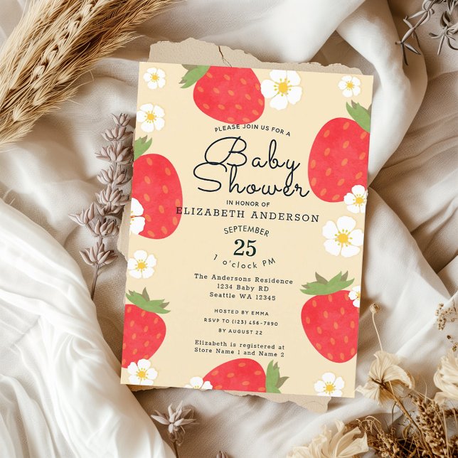 Cute Strawberry Girl's Baby Shower Invitation (Creator Uploaded)