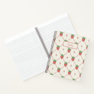 Cute Strawberry Grid Personalised Name Notebook