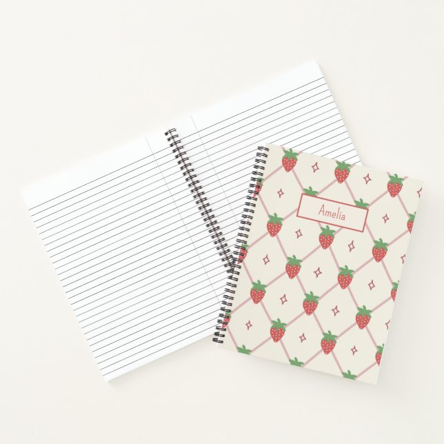 Cute Strawberry Grid Personalised Name Notebook (Inside)