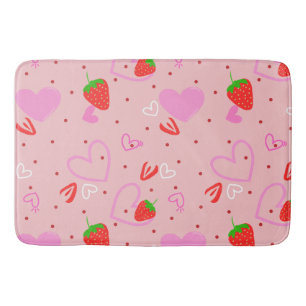 Cute Strawberry & Hearts Seamless Pattern Bath Mat
