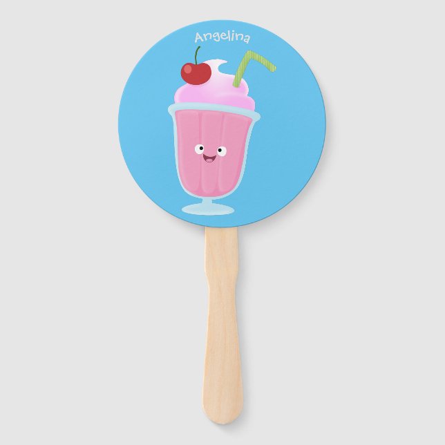 Cute strawberry ice cream sundae cartoon hand fan (Front)