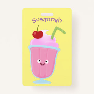 Cute strawberry ice cream sundae cartoon ID badge