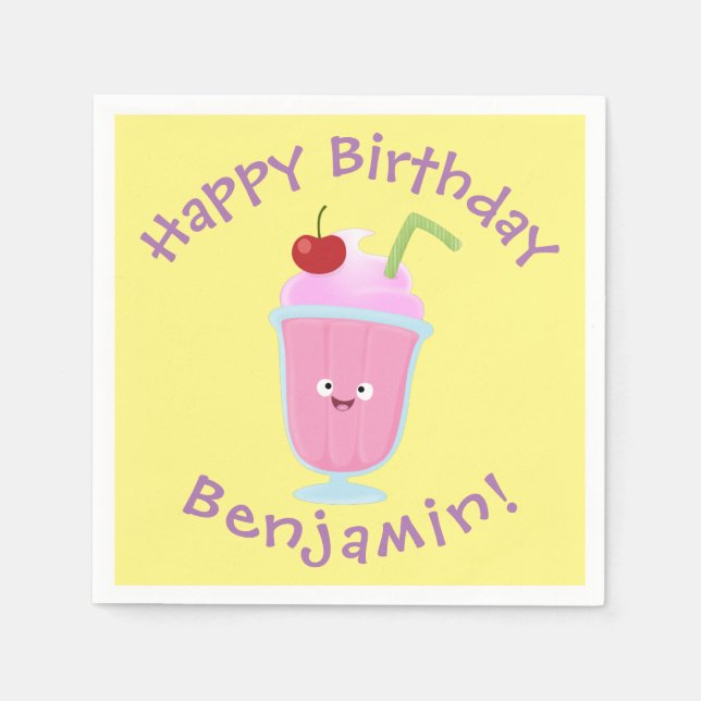 Cute strawberry ice cream sundae cartoon napkin (Front)