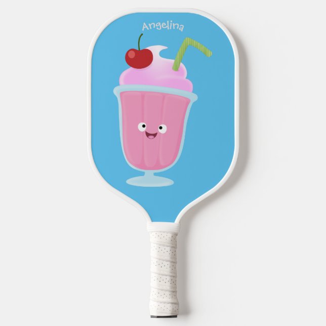 Cute strawberry ice cream sundae cartoon pickleball paddle (Front)