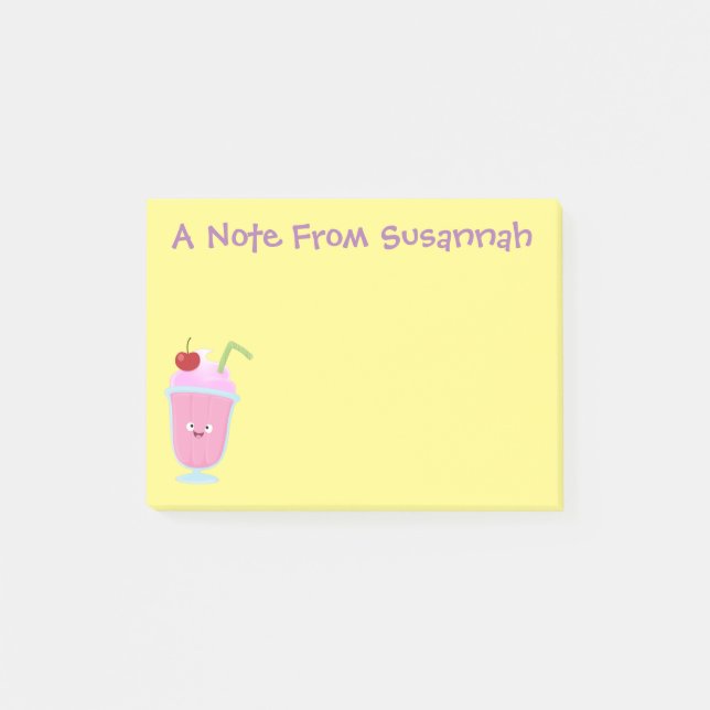 Cute strawberry ice cream sundae cartoon post-it notes (Front)