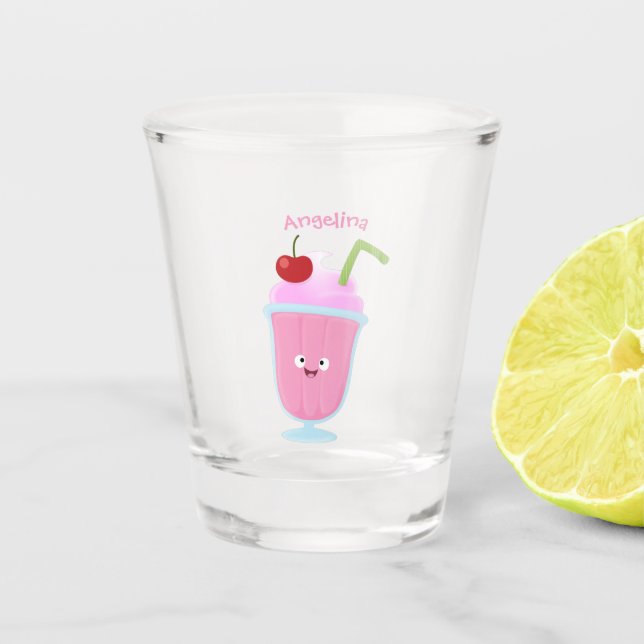 Cute strawberry ice cream sundae cartoon shot glass (Front)