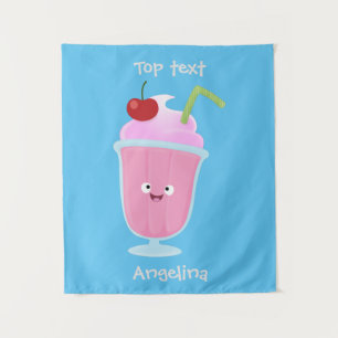 Cute strawberry ice cream sundae cartoon  tapestry