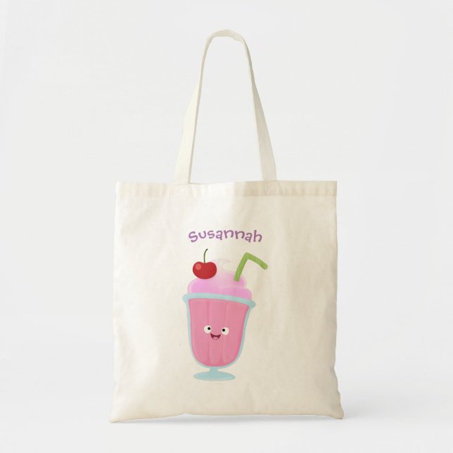 Cute strawberry ice cream sundae cartoon tote bag (Front)
