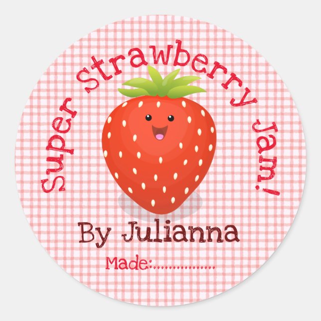 Cute strawberry jam cartoon illustration label (Front)