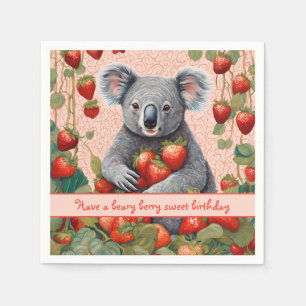 Cute Strawberry Koala Bear Birthday Card Napkin