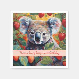 Cute Strawberry Koala Bear Birthday Card Napkin