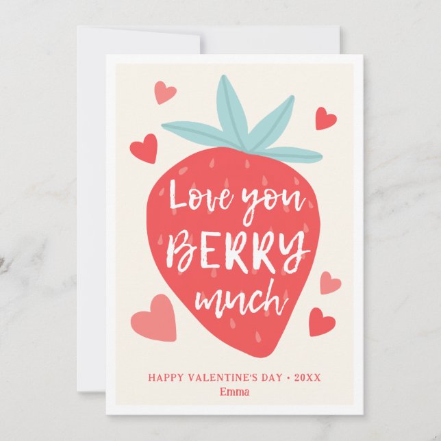 Cute Strawberry Love Berry Hearts Valentine's Day Holiday Card (Front)