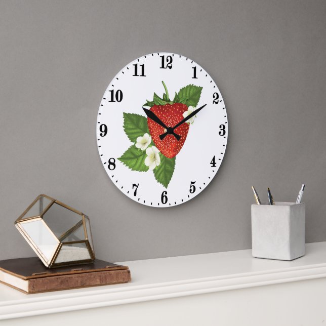 Cute strawberry lovers kitchen decor large clock (Office)
