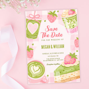 Cute strawberry matcha sweet wedding save the date