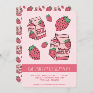 Cute Strawberry Milk Birthday Party Invitation