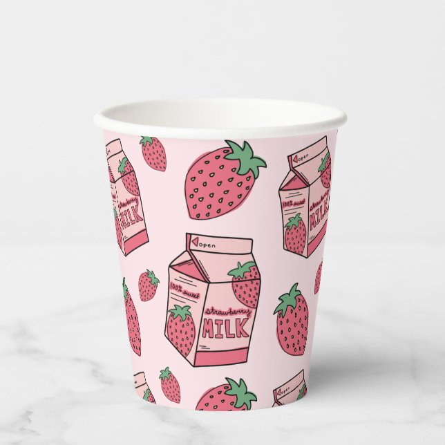 Cute Strawberry Milk Birthday Party Paper Cups (Front)
