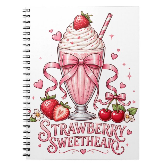 Cute Strawberry Milkshake Pink Dessert Notebook (Front)