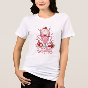 Cute Strawberry Milkshake Pink Dessert Tri-Blend Shirt