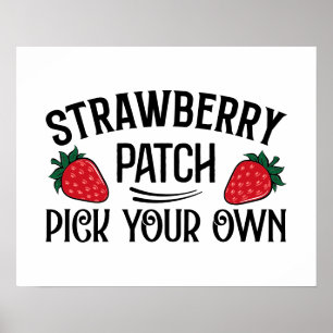 Cute strawberry patch pick your own poster