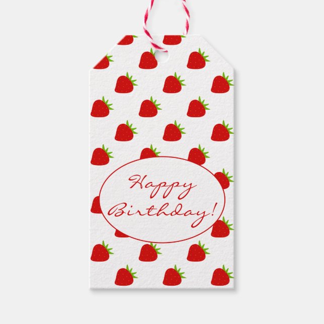 Cute Strawberry Pattern Birthday Gift Tags (Front)