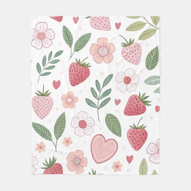 Cute Strawberry Pattern Fleece Blanket (Front)