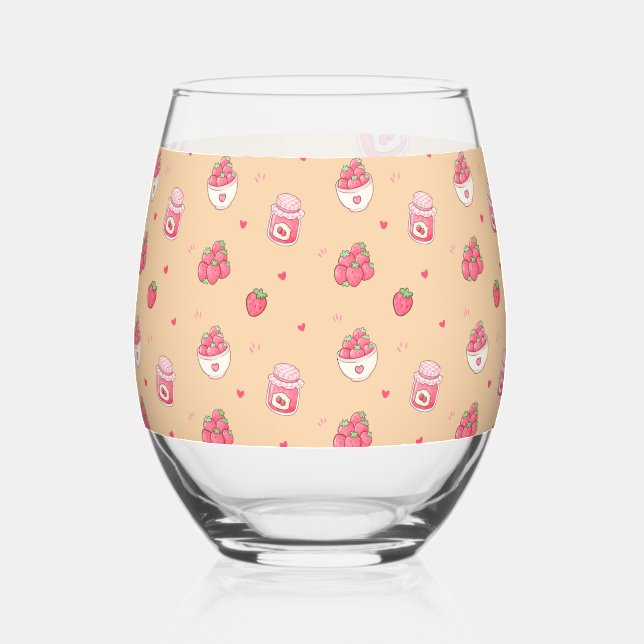 Cute Strawberry Pattern Glass Tumbler (Front)
