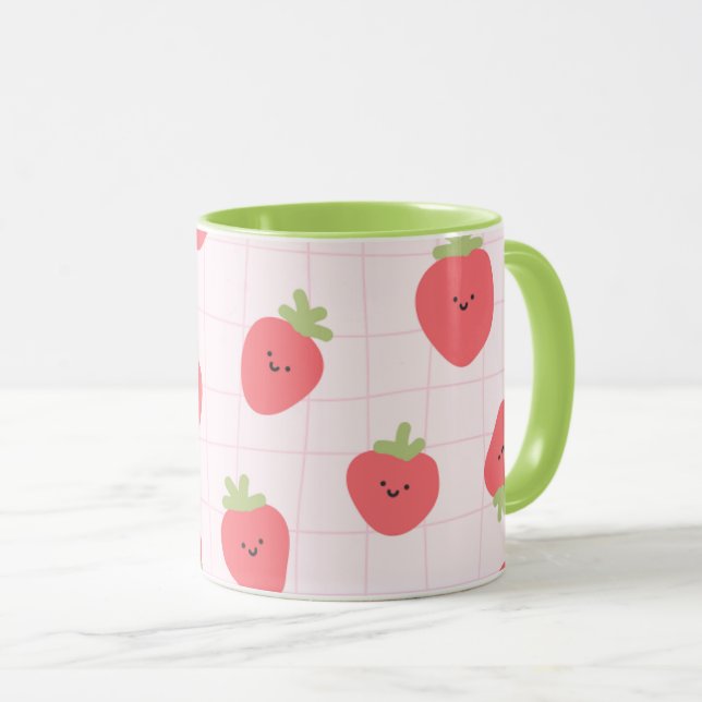 Cute Strawberry Pattern – Kawaii Strawberry Mug (Front Right)