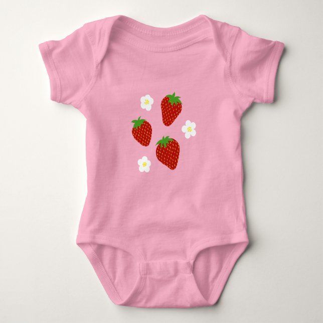 Cute Strawberry Pattern on Pink Background Baby Bodysuit (Front)