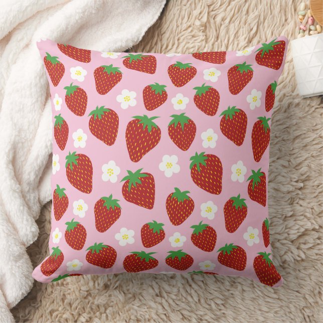 Cute Strawberry Pattern on Pink Background Cushion (Blanket)