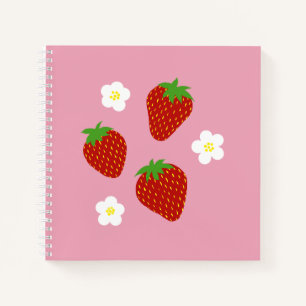Cute Strawberry Pattern on Pink Background Notebook