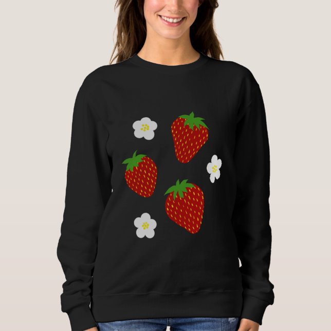 Cute Strawberry Pattern on Pink Background Sweatshirt (Front)