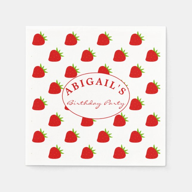 Cute Strawberry Pattern Personalised  Napkin (Front)