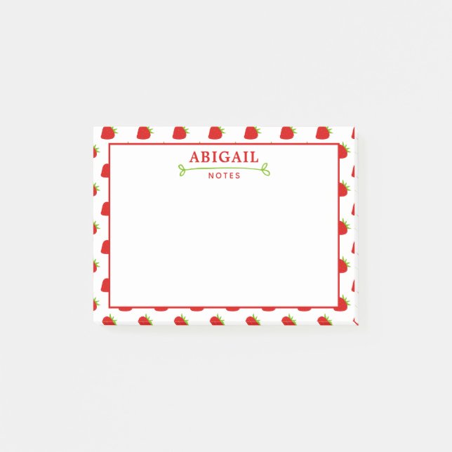 Cute Strawberry Pattern Personalised Post-it Notes (Front)