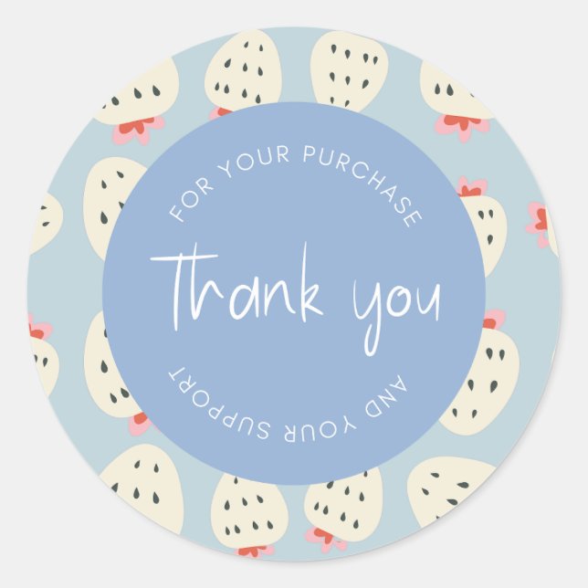 Cute Strawberry Pattern "Thank You" Packaging Classic Round Sticker (Front)