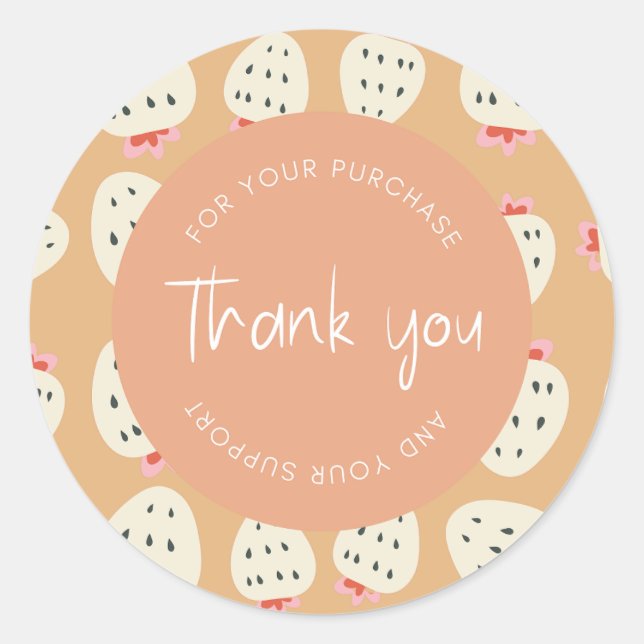 Cute Strawberry Pattern "Thank You" Packaging Classic Round Sticker (Front)