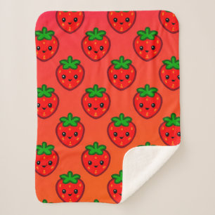 Cute Strawberry Pattern with Smiling Faces on Grad Sherpa Blanket