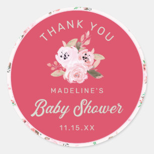 Cute Strawberry Pink Floral Baby Shower Thank You Classic Round Sticker