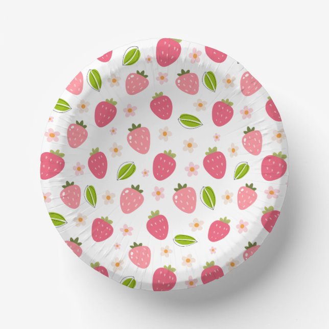 Cute Strawberry Pink Girls Birthday Paper Bowl Plate (Front)