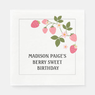 Cute Strawberry Pink Girls Birthday Paper Plate Napkin