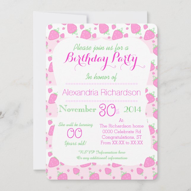 Cute Strawberry pink Kawaii Panda birthday party Invitation (Front)