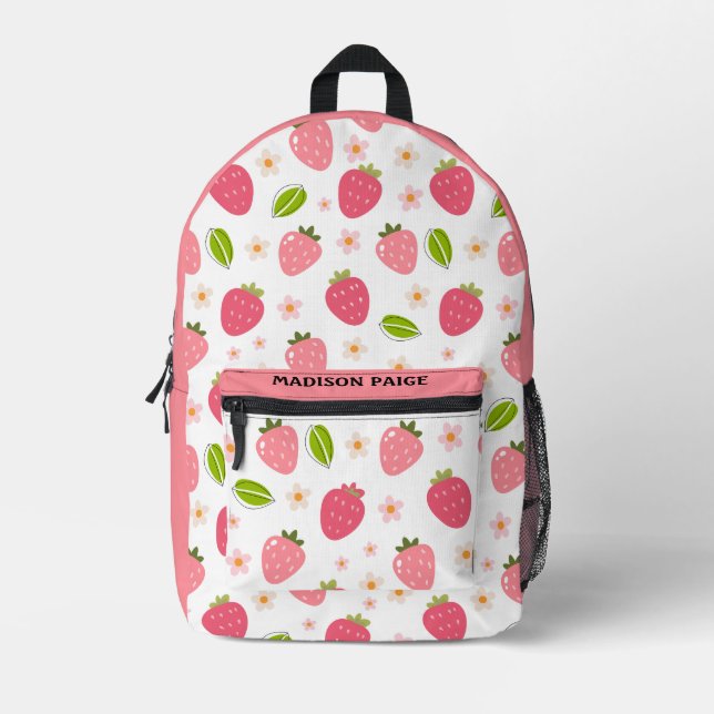 Cute Strawberry Pink Travel  Printed Backpack (Front)