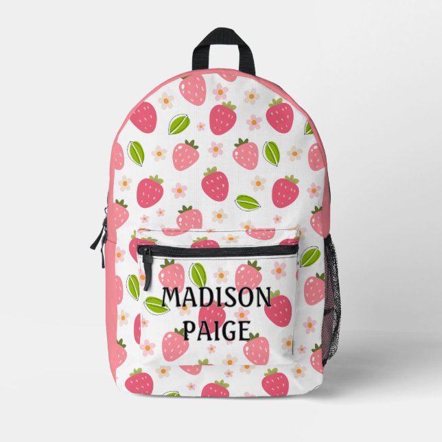 Cute Strawberry Pink Travel  Printed Backpack (Front)