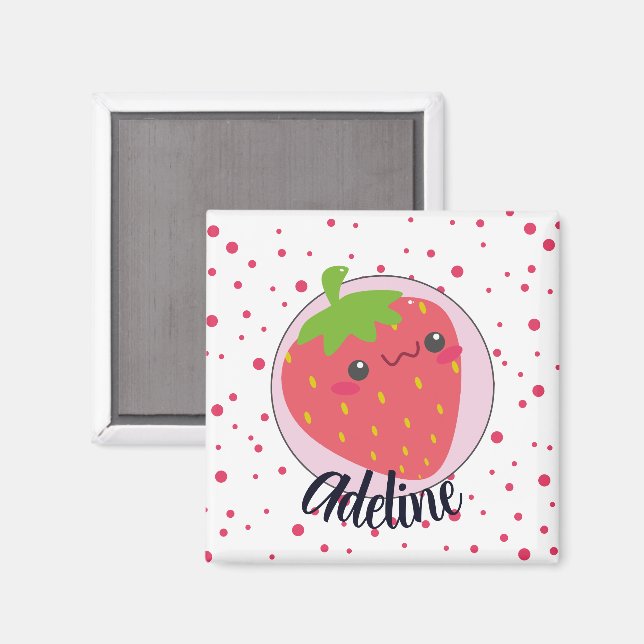 Cute Strawberry Polka Dot Personalised Magnet (Front/Back)