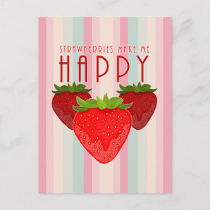 Cute Strawberry Quote Design Kawaii Fruit Bright Postcard