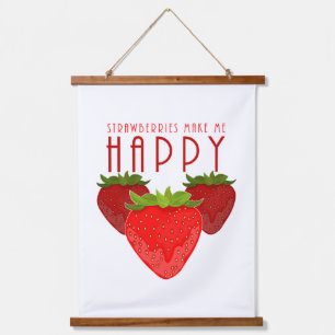 Cute Strawberry Quote Design Kawaii Fruit Hanging Tapestry