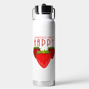 Cute Strawberry Quote Design   Kawaii Fruit Water Bottle
