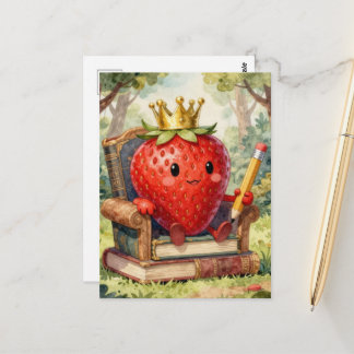 Cute Strawberry Royalty on a Book Throne Postcard