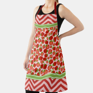 Cute Strawberry Slices Polka Dot & Chevron Red Apron