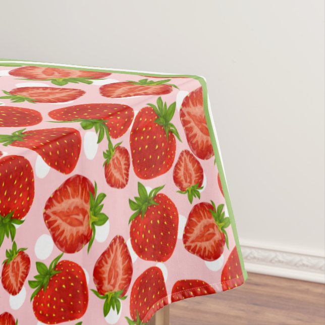 Cute Strawberry Slices Polka Dot & Chevron Red Tablecloth (In Situ)