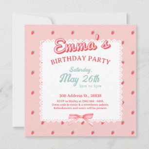 Cute Strawberry Square Invitation